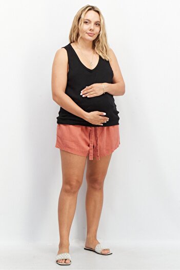 Isabel Maternity Maternity Solid Tie Basic Shorts, Rust