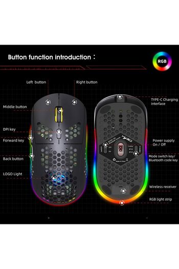erorex Bt/2.4G Wireless Gaming Mouse Honeycomb Hollow Design Ergonomic ماوس قيمنق لاسلكي Up 3600 Dpi