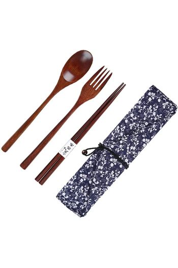erorex Wooden Fork Spoon Three Piece Suit Japanese Korea Style Travel Portable Tableware Nice Dinnerware