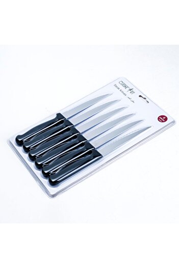 erorex Orson 6 Piece Steak Knife Set Black Stainless Steel Serrated Blades