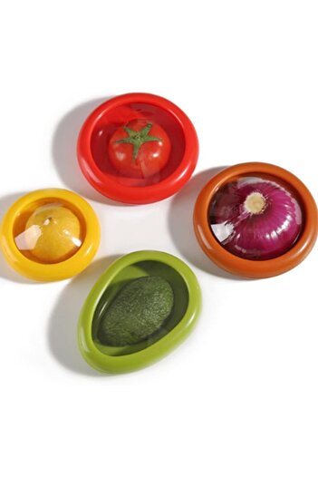 erorex Set 4 Reusable Fruit Veggie Savers, Reusable Storage Containers Fridge, Silicone Refrigerator Box