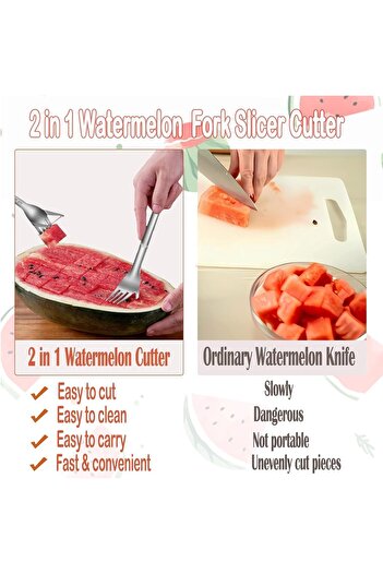 erorex Watermelon Slicer Fork, Stainless Steel Cutter, 2 1 Watermelon Fork Slicer, Multi Purpose Home