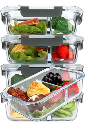 erorex Glass Meal Prep Containers, 5 Pack 1040Ml Portion Control Upgraded Snap Locking Lids Glass Food