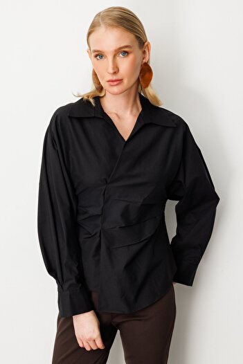 Ekol Double Breasted Shirt with Draped Front