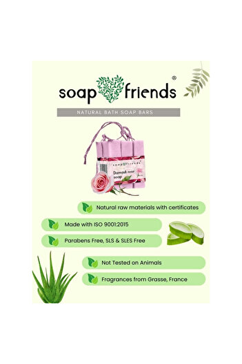 Soap&Friends Traveler's Damask Rose Soap Set – 3 x 60g | Compact, Moisturizing & Perfect for Travel