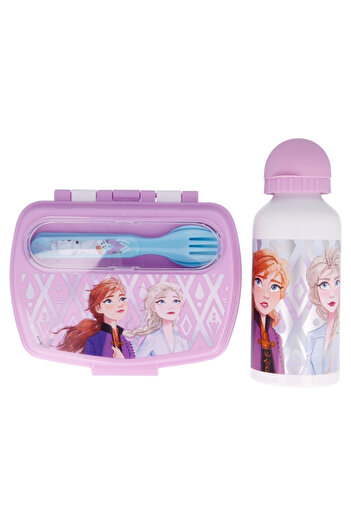 Frozen 4-piece lunch set, sandwich box, aluminum bottle and cutlery, Purple, II