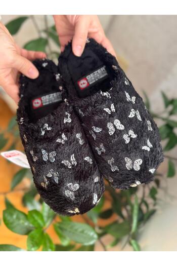 PUREFY Gzr Winter Gondola Women's Indoor Slippers Black Butterfly Pattern Comfortable Soft Flexible Slippers