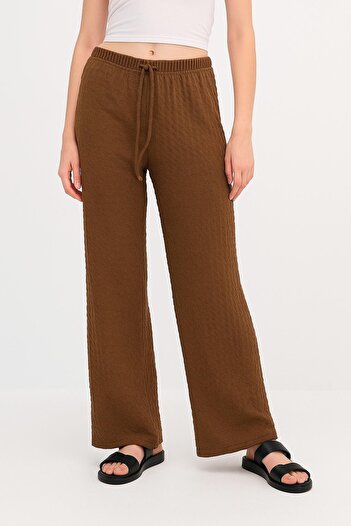 HAKKE Seersucker Textured Waist Lace-Up Relaxed Fit Trousers