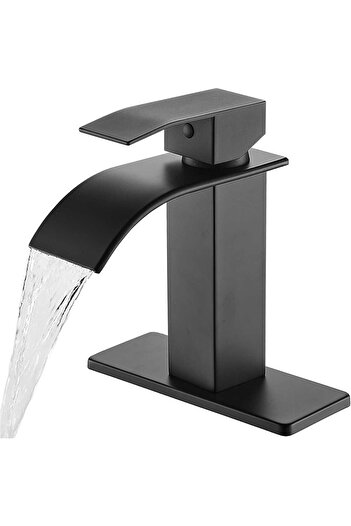 Elindor Baterie baie, finisaj negru mat, modernă, tip cascadă, o singură manetă, pentru chiuvete
