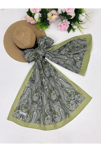 YEDİLALE Leaf Patterned Digital Printed Cotton Shawl