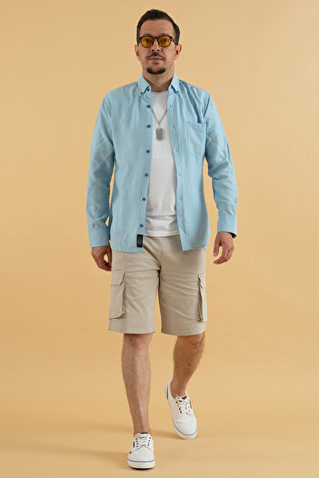 Souris Ανδρικό λινό πουκάμισο Ice Blue Slim Fit Slim Fit Viscose