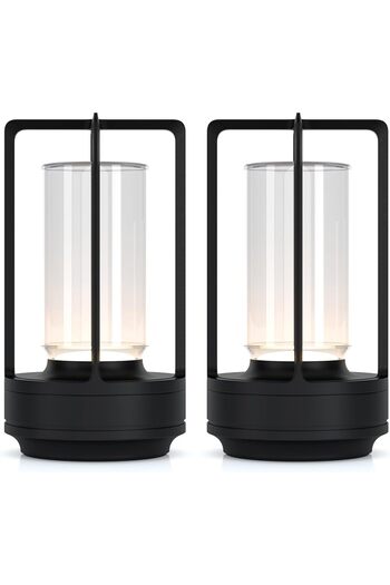 Taimi Pack of 2 Rechargeable Cordless LED Lamp,3-Colour Infinitely Dimming Battery Powered Small,Black