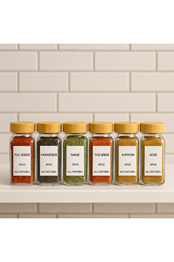 Kitchen Line 6 Pack Bamboo Lid Spice Jar