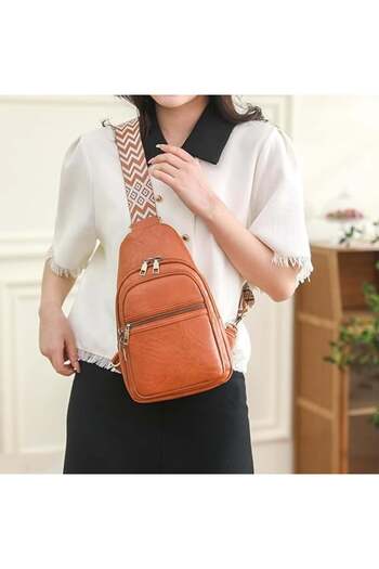 OEM Synthetic leather backpack on one shoulder, 3 compartments, light brown