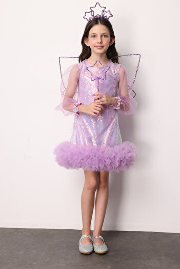 Le Mabelle Lilac Sequin Skirt and Tulle Girl's Dress - Balenca