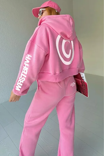 Machetta Women's WRSTBHVR Printed Oversize 3 Thread Cardigan Tracksuit Set