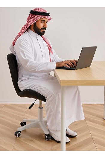 Taimi Ergonomic Desk Chair with Adjustable Height, Swivel Wheels, with Soft Cushion - Black, White Leg