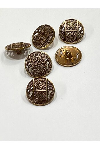 karantuhafiye Antique Gold Floor / Metal Button / 2.3 cm / Set of 6 / (M09089)/ Brown