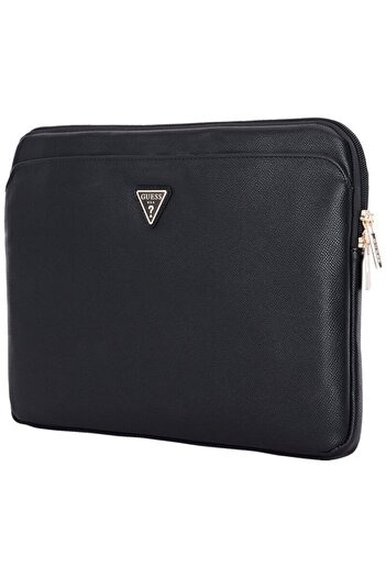 Guess Husă pentru laptop de 14 inch cu logo triunghi granulat, neagră