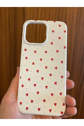 Newon iPhone 15 Pro Max Heart Printed Velvet Premium Silicone Phone Case (Cream Case)