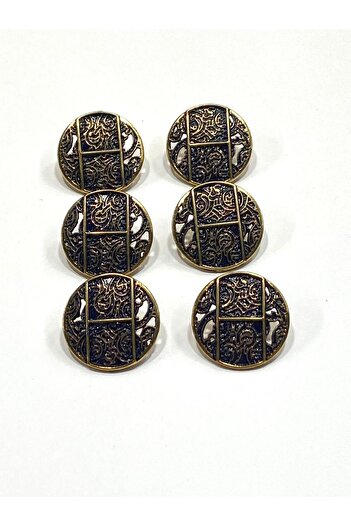 karantuhafiye Antique Gold Floor / Metal Button / 2.3 cm / Set of 6 / (M09089)/ Dark Blue