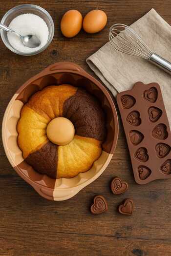 CKM silikon Heart Mini Chocolate Mold with Chocolate Pattern Fireproof Non-Stick Round Slice Cake Mold