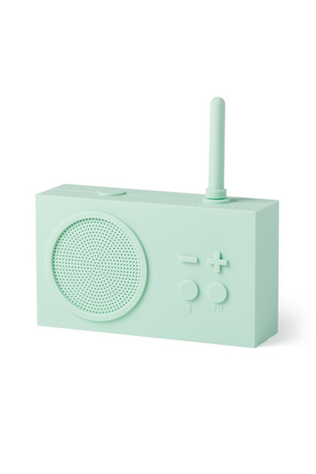 Lexon TYKHO 3 portable radio, waterproof, Bluetooth speaker, USB charging, mint silicone case