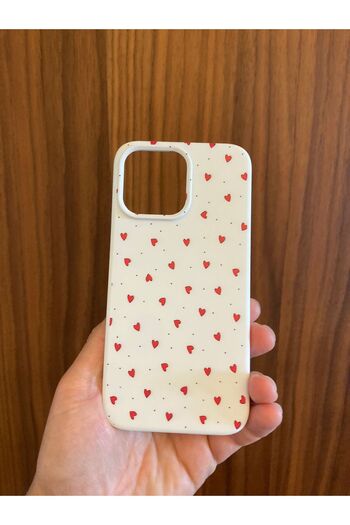 Newon iPhone 14 Pro Max Red Heart Printed Silicone Phone Case Cover Cover (White Case)