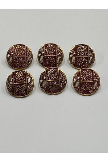 karantuhafiye Antique Gold Floor / Metal Button / 2.3 cm / Set of 6 / (M09089)/ Claret Red