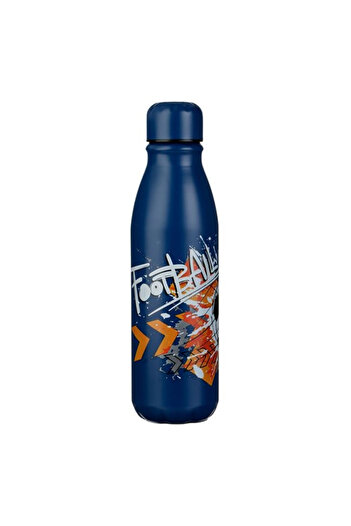 Micostore Kids School Water Bottle, 600 ml, Aluminum, Canteen, Blue, Football, Screw Cap
