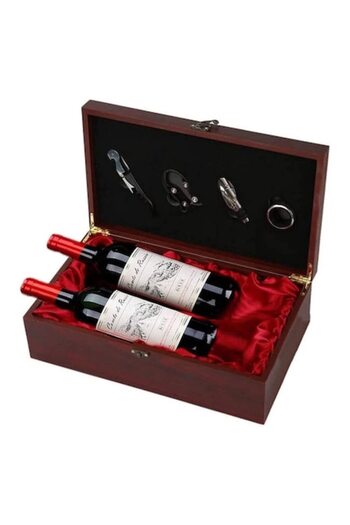 Doty Wine Lover’s Gift Box Doty®, Cherry Red Wooden Box for 2 Bottles of Wine