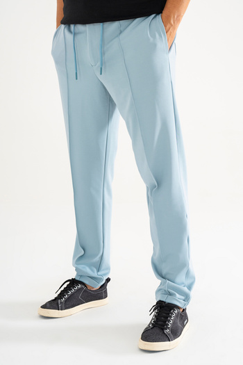 Souris Men's Light Blue Striped Casual Sports Pants Double Leg Jogger Sweatpants