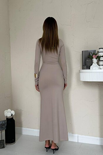 369 etnik butik Basic Long Sleeve Slim Fit Maxi Dress