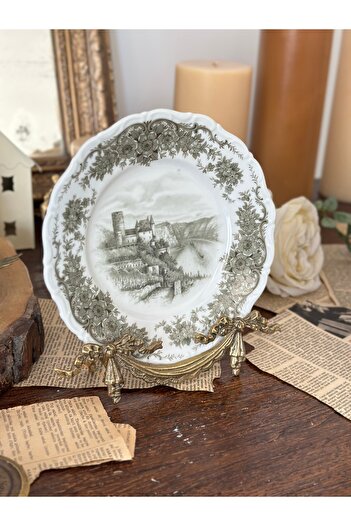 Seltmann- Weiden Bavaria Antique Seltman Weiden Bavaria Stamped Castle Patterned Brown Dark Green Cake Wall Plate