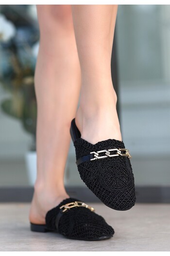 BESKAR Emert Black Braided Slippers