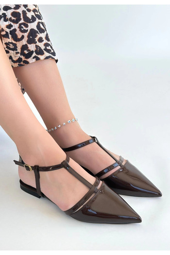 Butik Canca Brown Patent Leather Ballerina Shoes