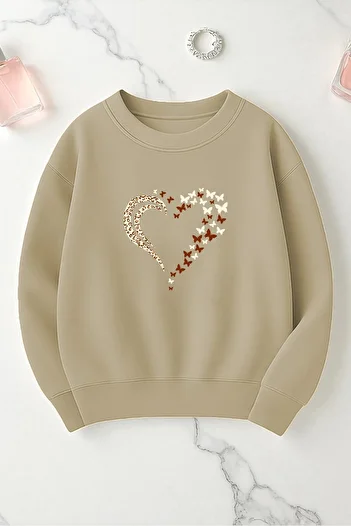 uyguntarz Unisex Leopard Heart Pattern Printed Oversize Sweatshirt