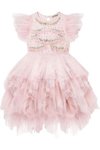 OEM Elegant dress, above the knee, sleeveless, with ruffles and sequins, Pink 4-5 years