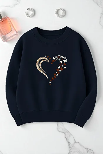 uyguntarz Unisex Leopard Heart Pattern Printed Oversize Sweatshirt