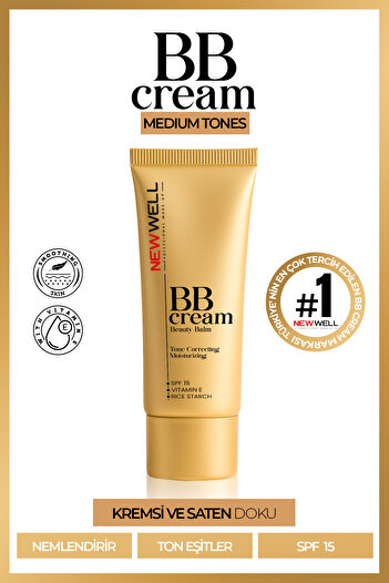New Well Medium Tones Bb Cream Beauty Balm Moisturizing and Tone Equalizing 30 ml