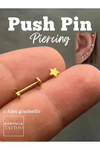 Karınca Piercing Push Pin Piercing Yıldız Vidasız Önden Takmalı Kulak Helix Conch Burun Nostril Labret Tragus Küpe