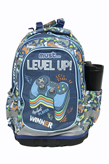 MUST 585192 Level up Double Pocket Elementary School Backpack-Black