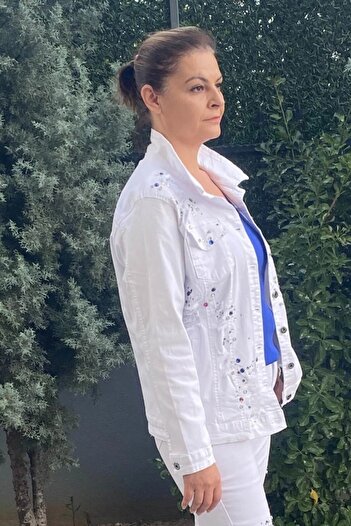 Mia Butik Women's White Star Jean Jacket