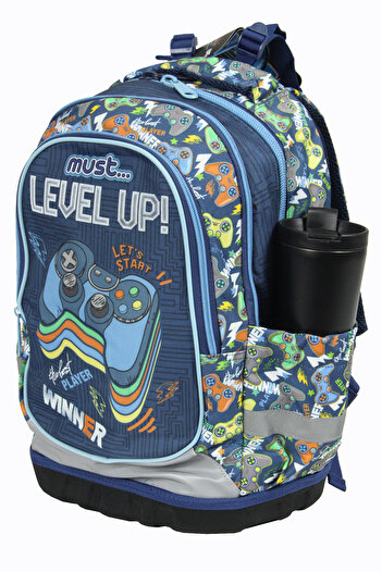 MUST 585192 Level up Double Pocket Elementary School Backpack-Black