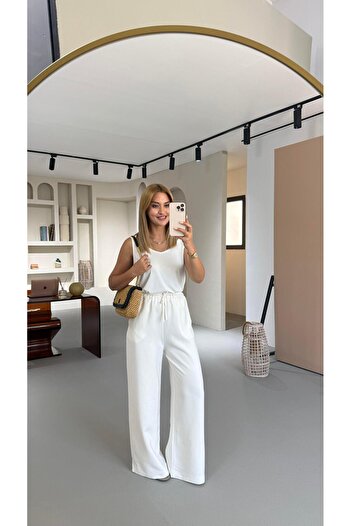 Sezgi Tekin Natural Striped Ecru Loose Trousers