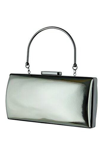 Erkan Saçmacı Platinum Mirror Metal Handle Chain Evening Dress Clutch Bag