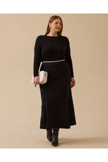 Gala-Xi Plus Size Midi Skirt with Waist Piping Detail