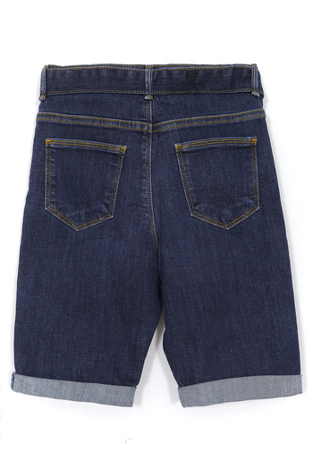 DobaKids Buckle Belt Detailed Lycra Double Leg Girl's Jeans Denim Jean Shorts Navy Blue