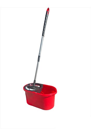 Summy Rotary Mop Set with Centrifugal Wringing Bucket, Microfiber Reservoir, Red, 13L