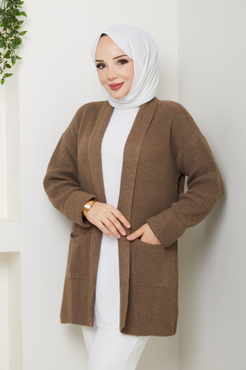 Pamuk Butik Γυναικεία ζακέτα μεγέθους μίντι με διπλωμένο μανίκι και τσέπες